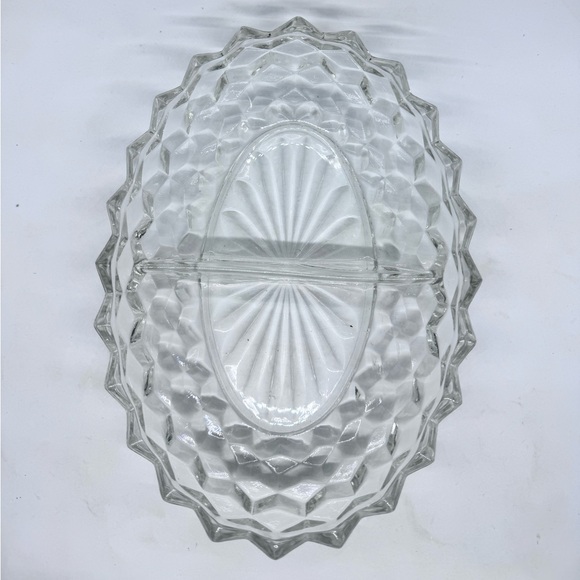 Vintage Fostoria American Clear Pressed Glass Oval Divided Relish Vegetable Dish - Picture 3 of 5